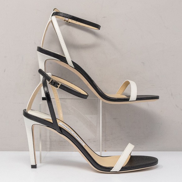 Jimmy Choo Minny 85 Black/White Leather Sandals Size 38 (8 US) - Picture 2 of 8